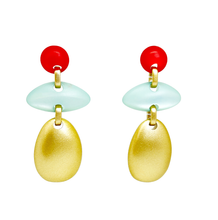 Cargar imagen en el visor de la galería, Caravanas dorado turquesa y coral