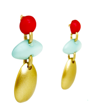 Cargar imagen en el visor de la galería, Caravanas dorado turquesa y coral