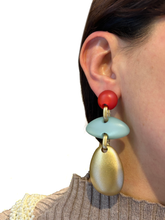 Cargar imagen en el visor de la galería, Caravanas dorado turquesa y coral