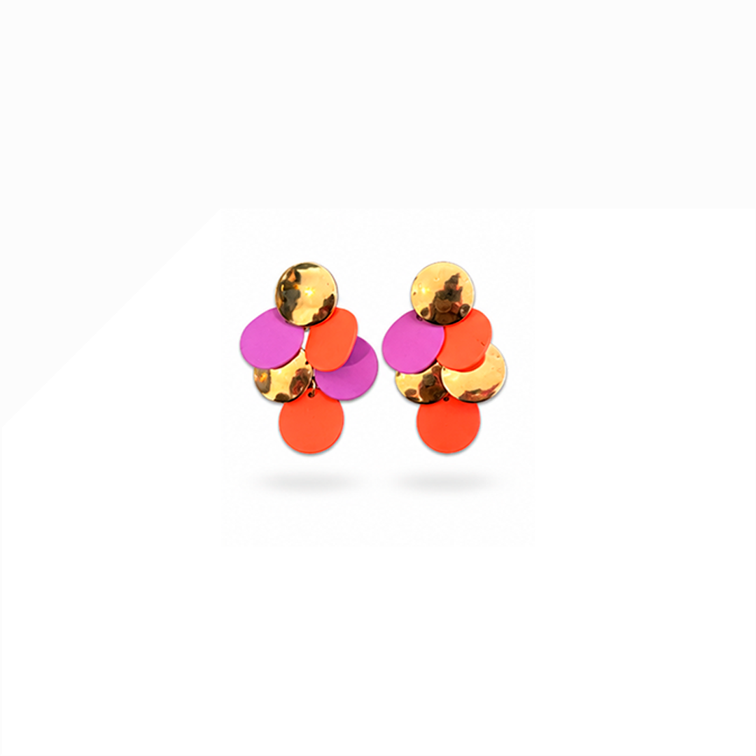 Caravanas chapitas fucsia, naranja y dorado – Fahoma, bijouterie en Uruguay