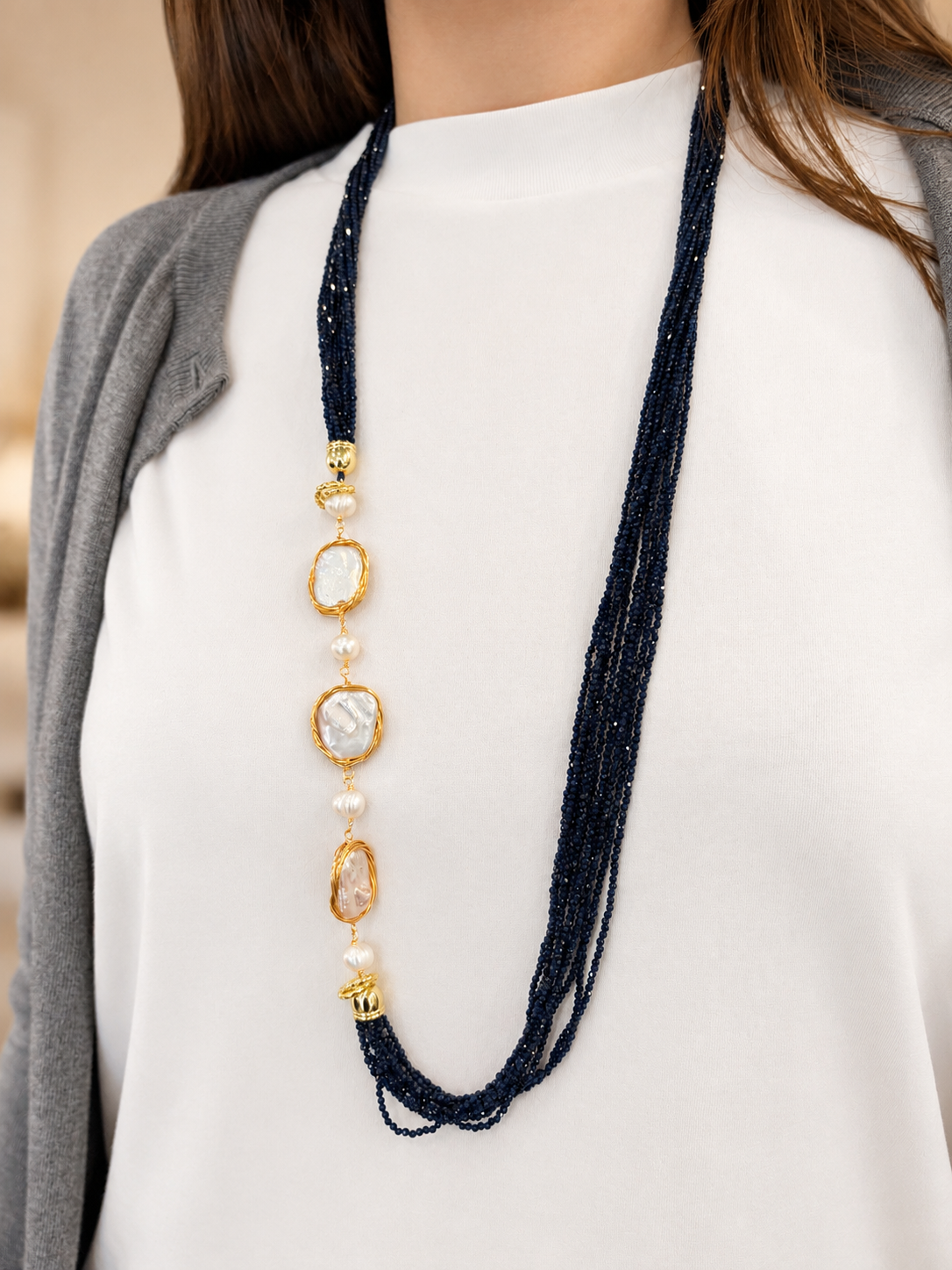 Collar perlas y cristal – Fahoma, bijouterie en Uruguay