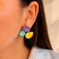 Caravanas violeta, amarillo y turquesa, vista 2 – Fahoma