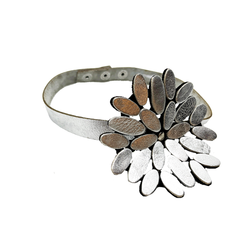 Choker de cuero plateado, vista 2 – Fahoma