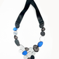 Collar de cuero azul, negro y plateado, vista 2 – Fahoma