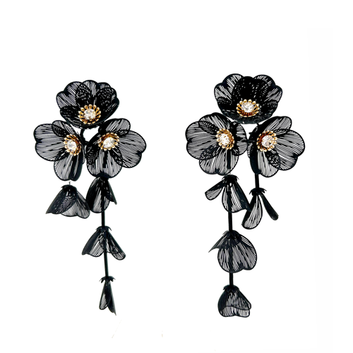 caravanas de flores negras
