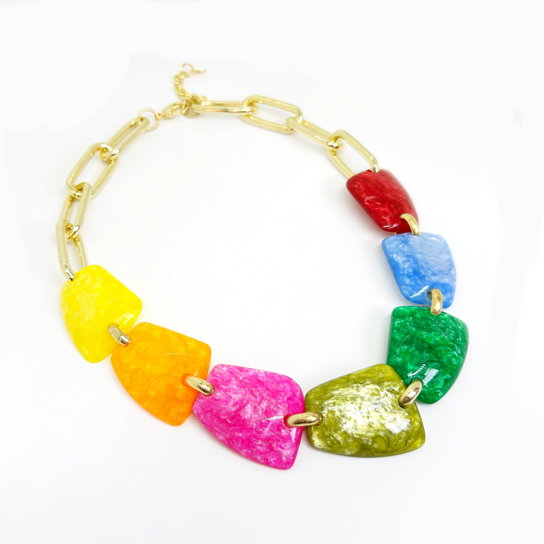 Collar multicolor resina y cadena