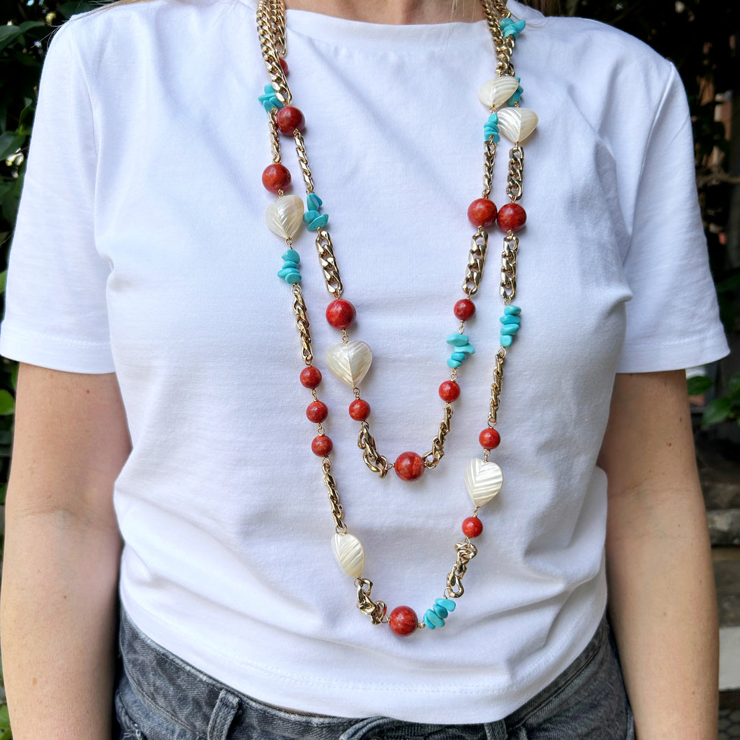 Collar turquesa coral y nacar