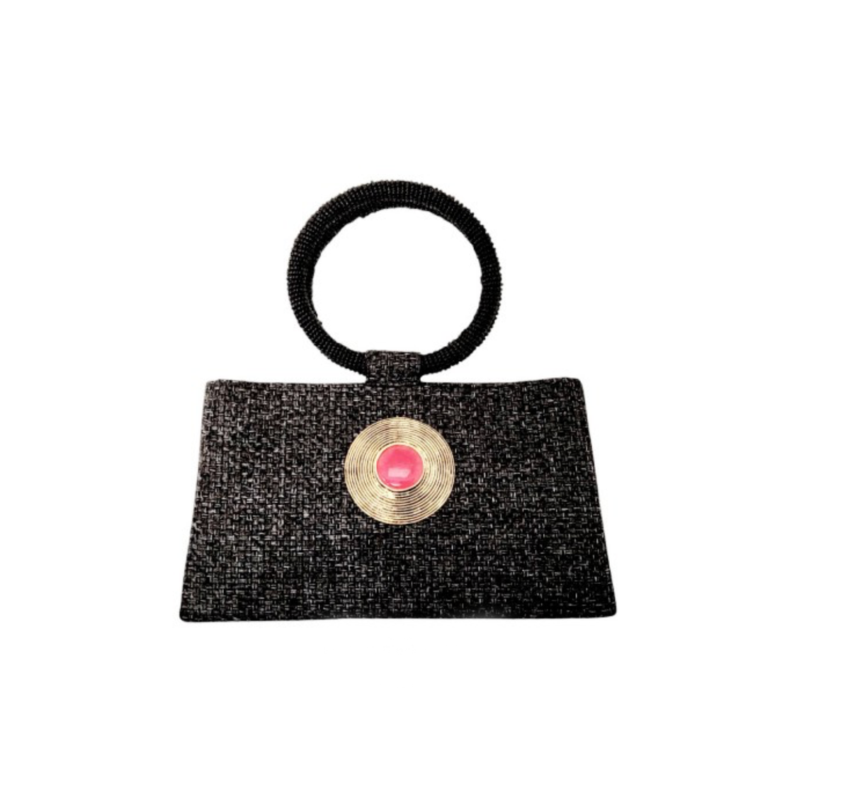 Bolso tejido negro con asa de mostacilla – Fahoma, bijouterie en Uruguay