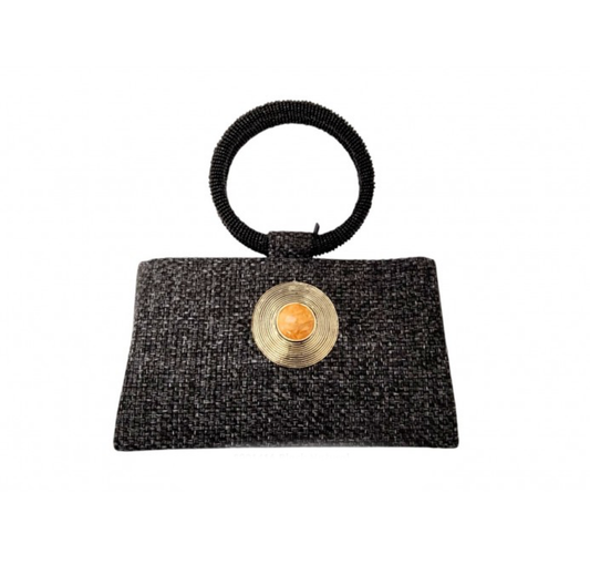Bolso tejido negro con asa de mostacilla, vista 2 – Fahoma