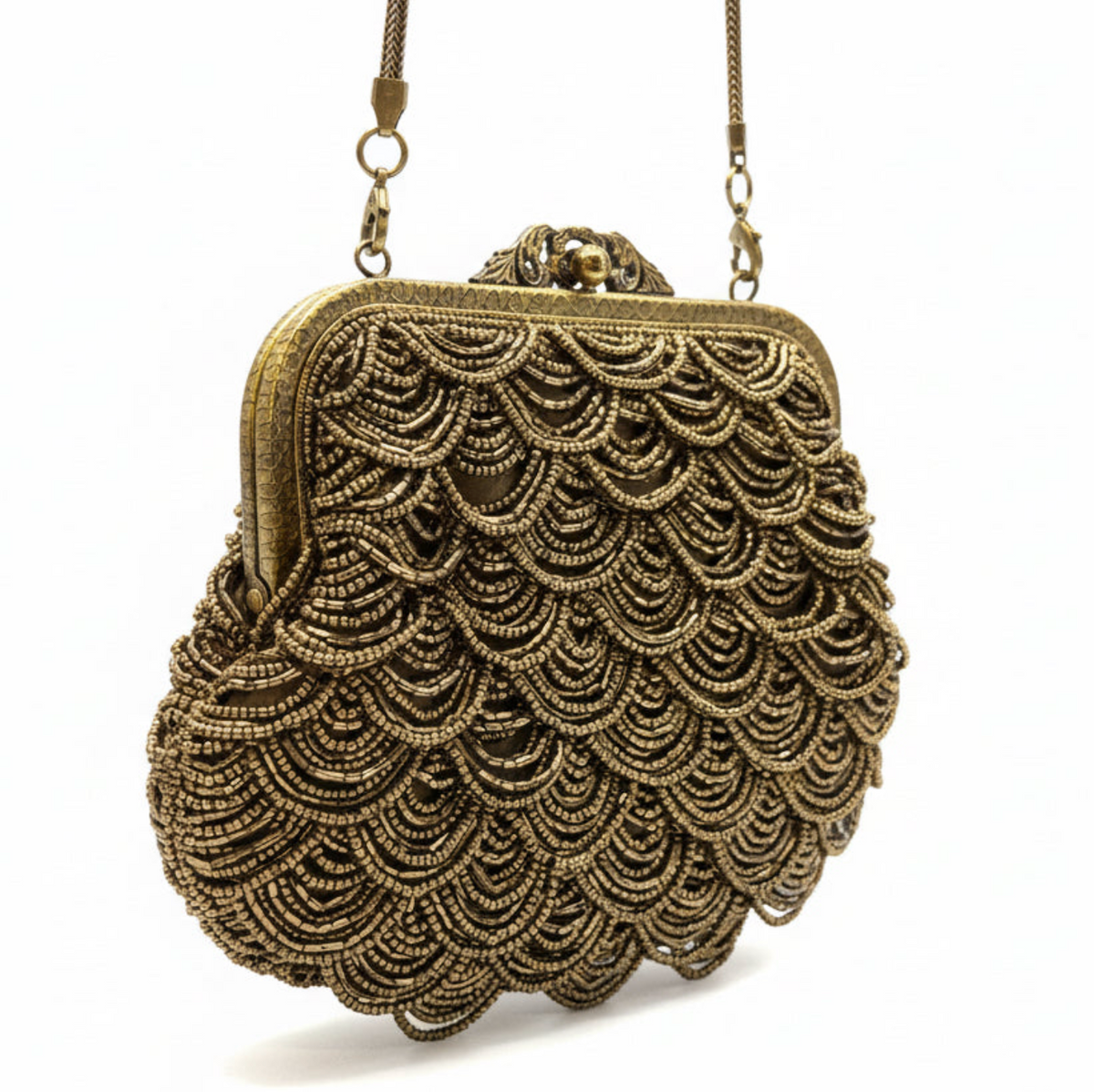 Bolso dorado de mostacillas – Fahoma, bijouterie en Uruguay