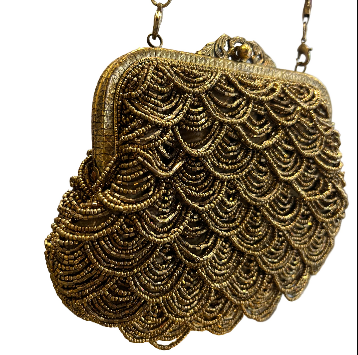 Bolso dorado de mostacillas, vista 3 – Fahoma