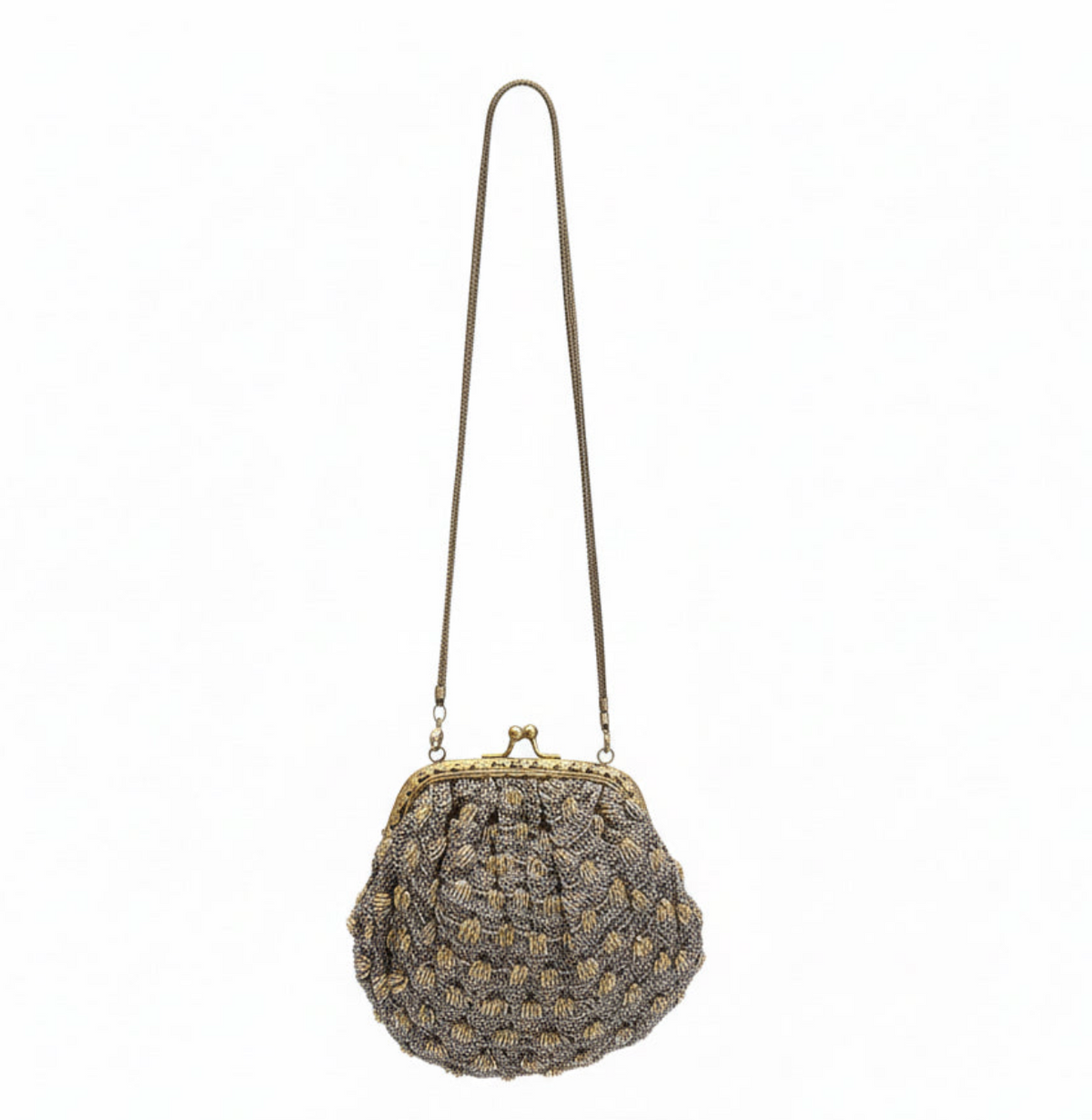 Bolso tejido gris y dorado – Fahoma, bijouterie en Uruguay