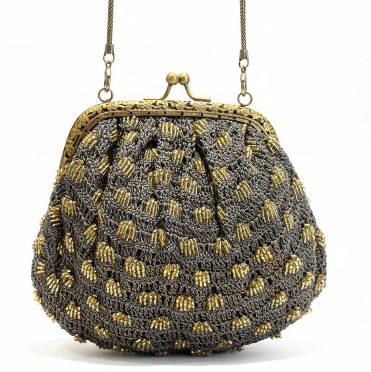 Bolso tejido gris y dorado, vista 2 – Fahoma