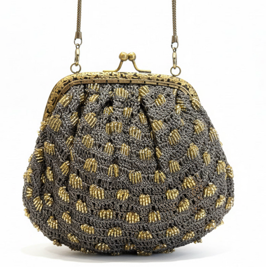 Bolso tejido gris y dorado, vista 2 – Fahoma