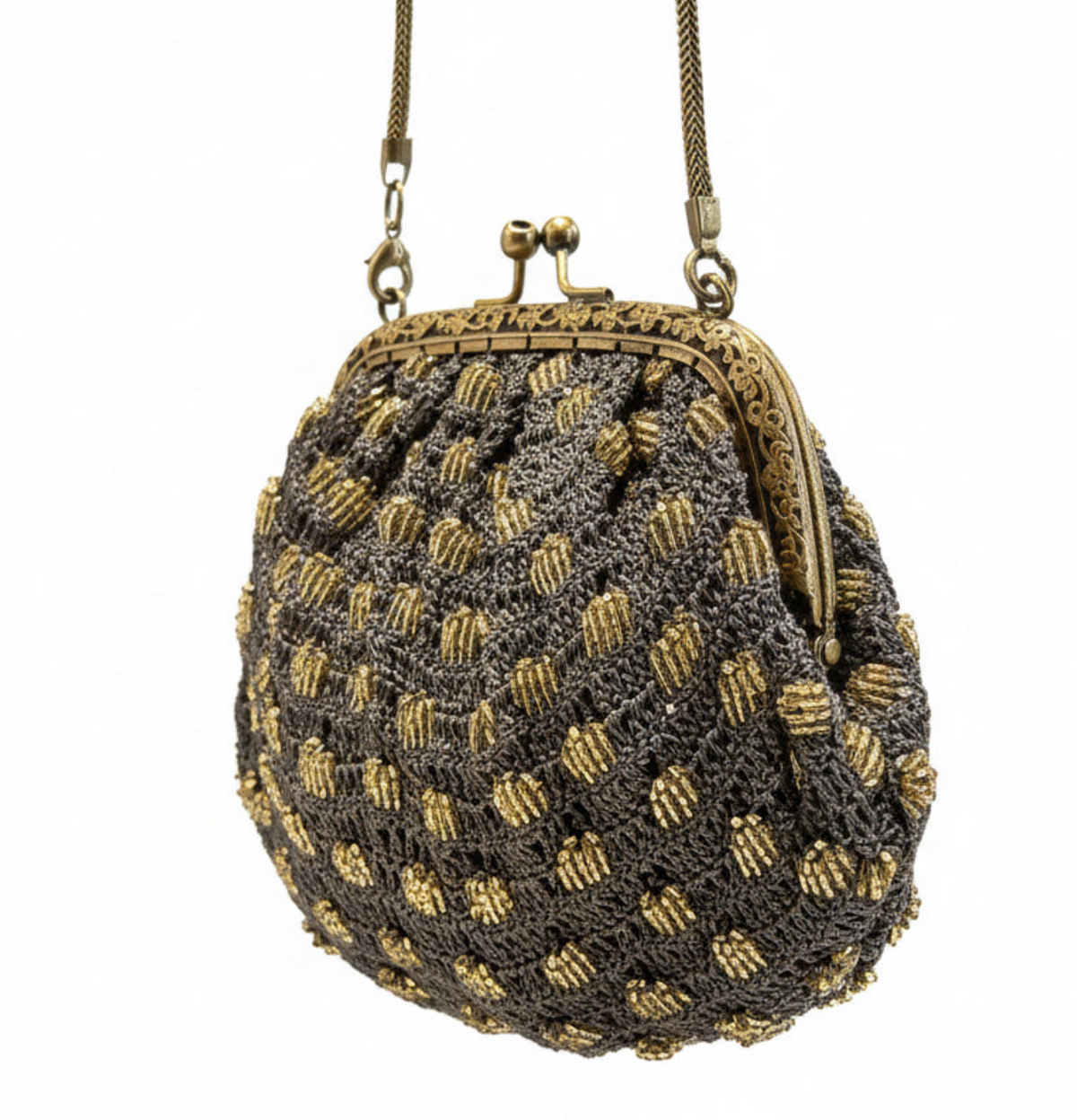 Bolso tejido gris y dorado, vista 3 – Fahoma
