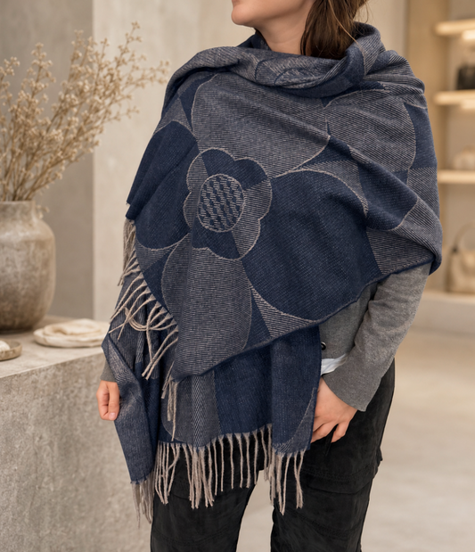 Pashmina azul y gris, vista 2 – Fahoma