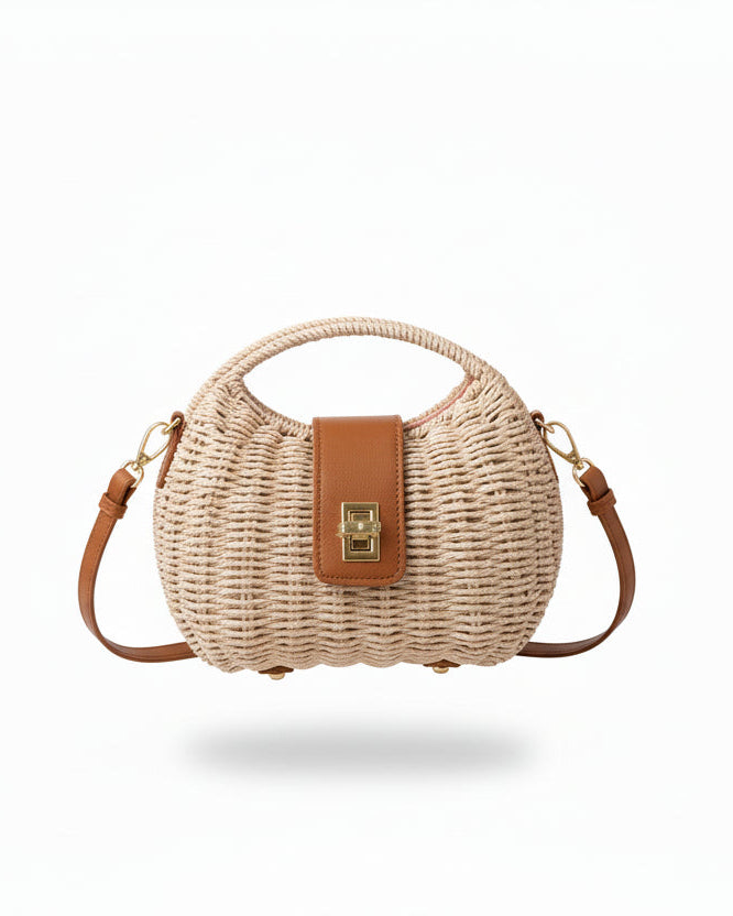 Bolso mimbre y cuero – Fahoma, bijouterie en Uruguay