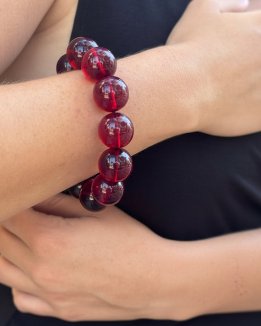 Pulsera bordó elástica, vista 2 – Fahoma