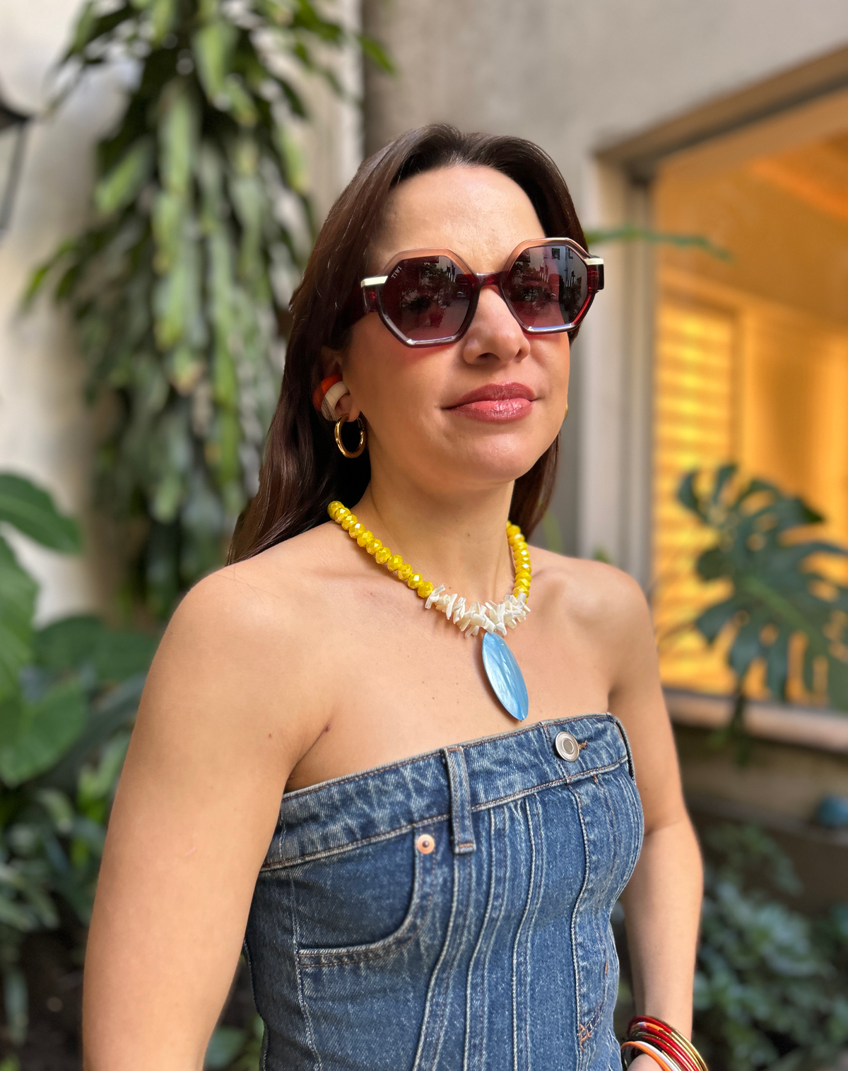 Collar cristal amarillo y nácar celeste, vista 2 – Fahoma