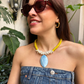 Collar cristal amarillo y nácar celeste – Fahoma, bijouterie en Uruguay