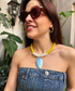 Collar cristal amarillo y nácar celeste – Fahoma, bijouterie en Uruguay