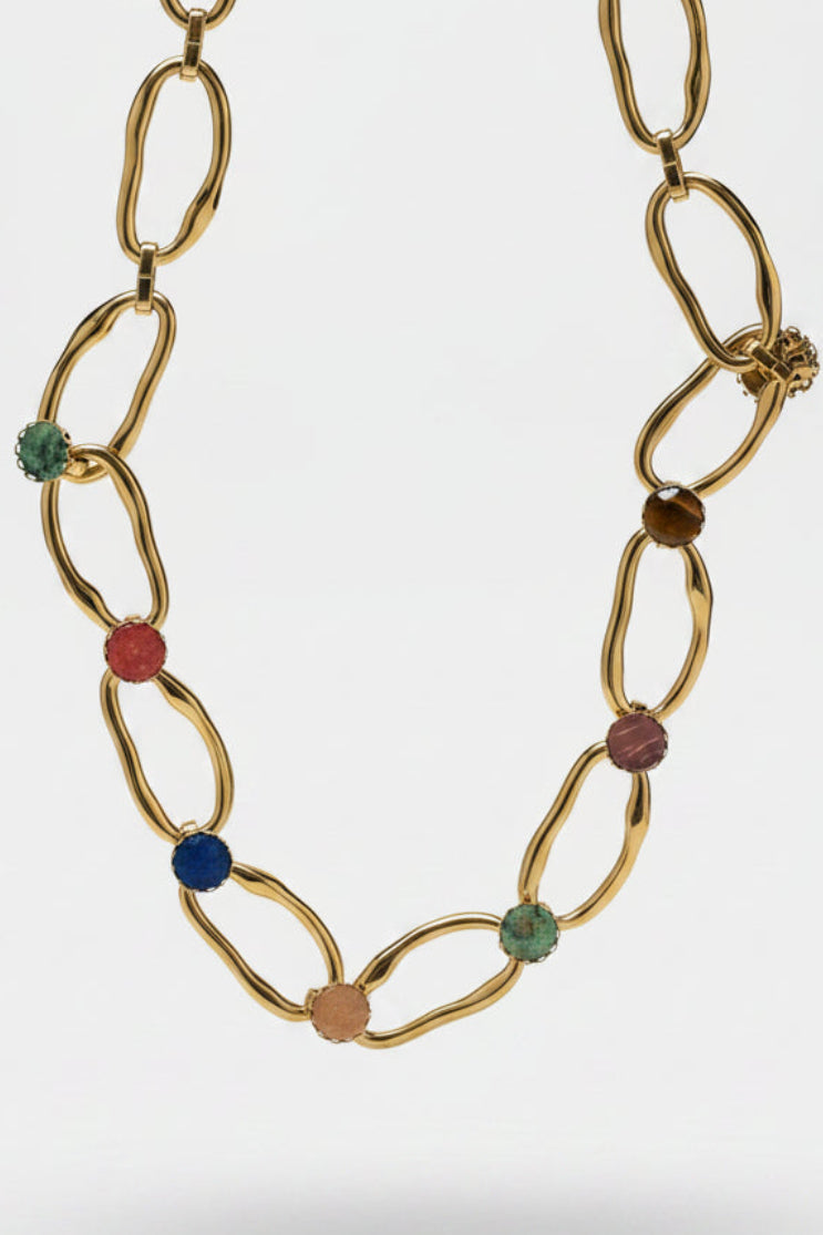 Collar de acero con piedras naturales, vista 2 – Fahoma