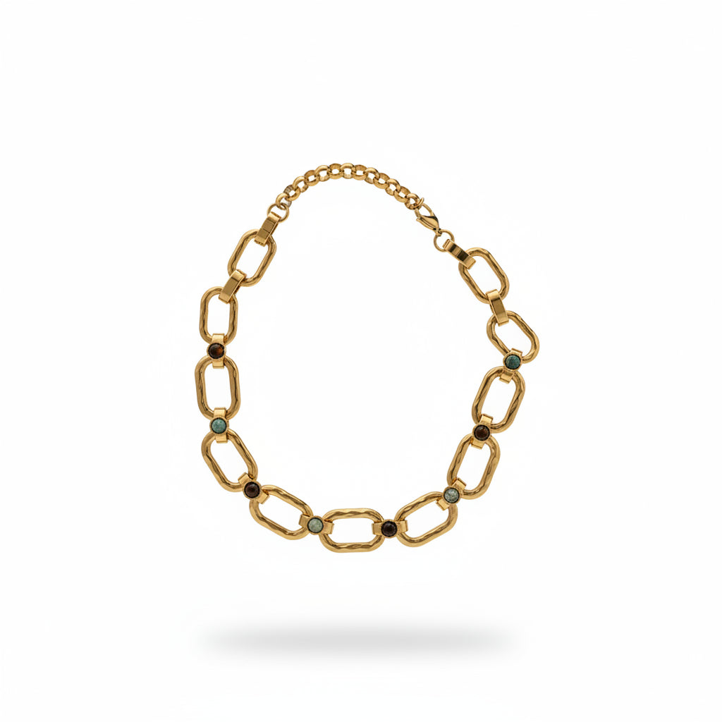 Collar cadena de acero con piedras naturales – Fahoma, bijouterie en Uruguay