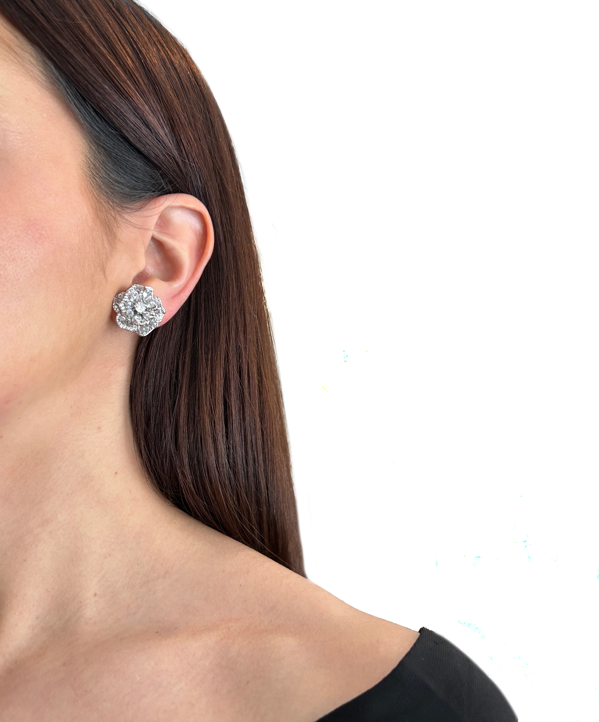 Caravanas flor zirconia de clip, vista 2 – Fahoma