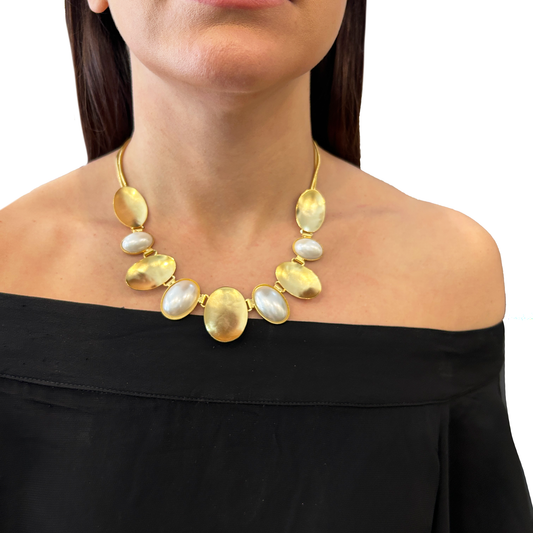 Collar óvalos perla y bronce, vista 2 – Fahoma