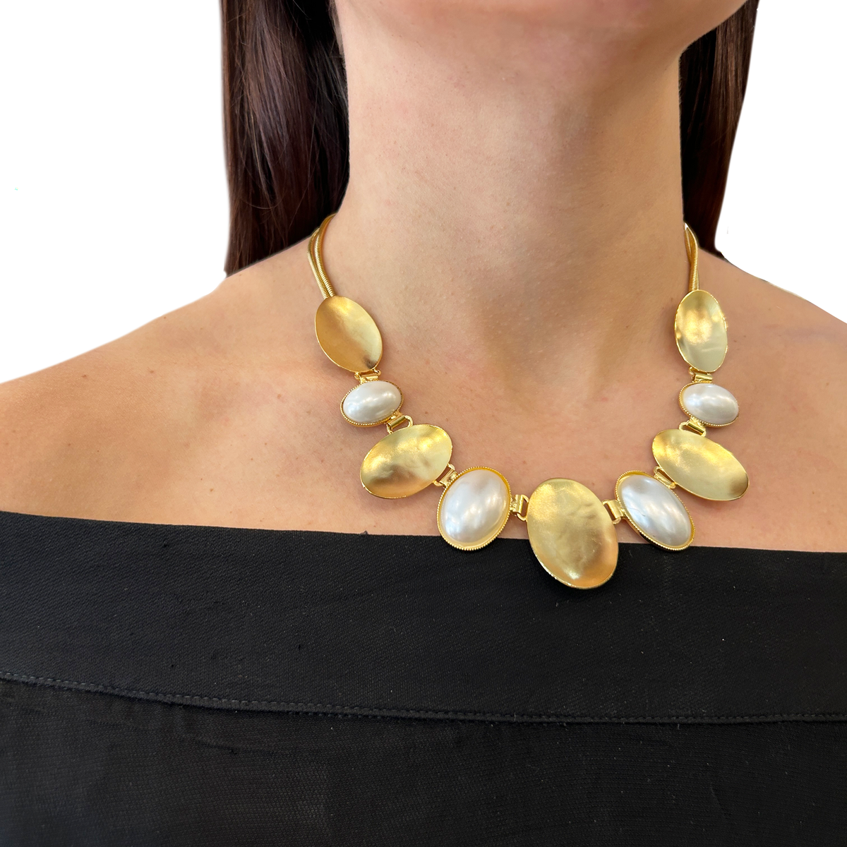 Collar óvalos perla y bronce, vista 4 – Fahoma