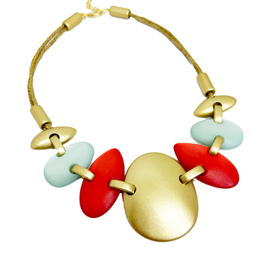 collar coral dorado y turquesa