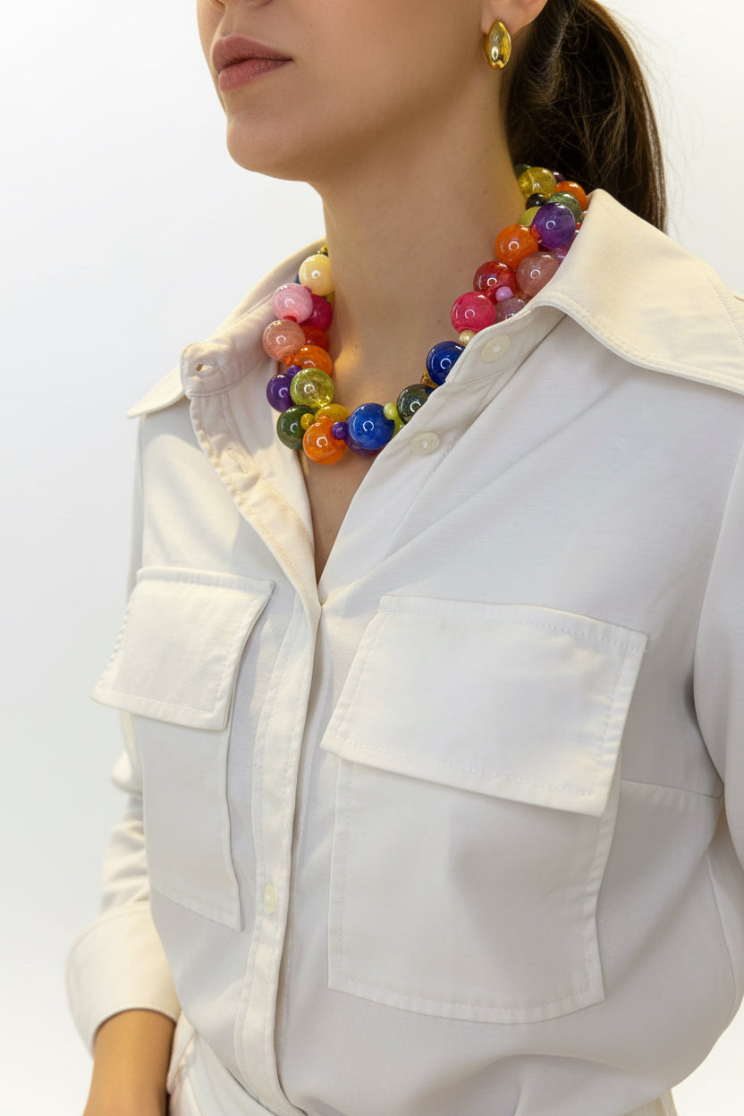 Collar cuentas resina brillante, vista 4 – Fahoma