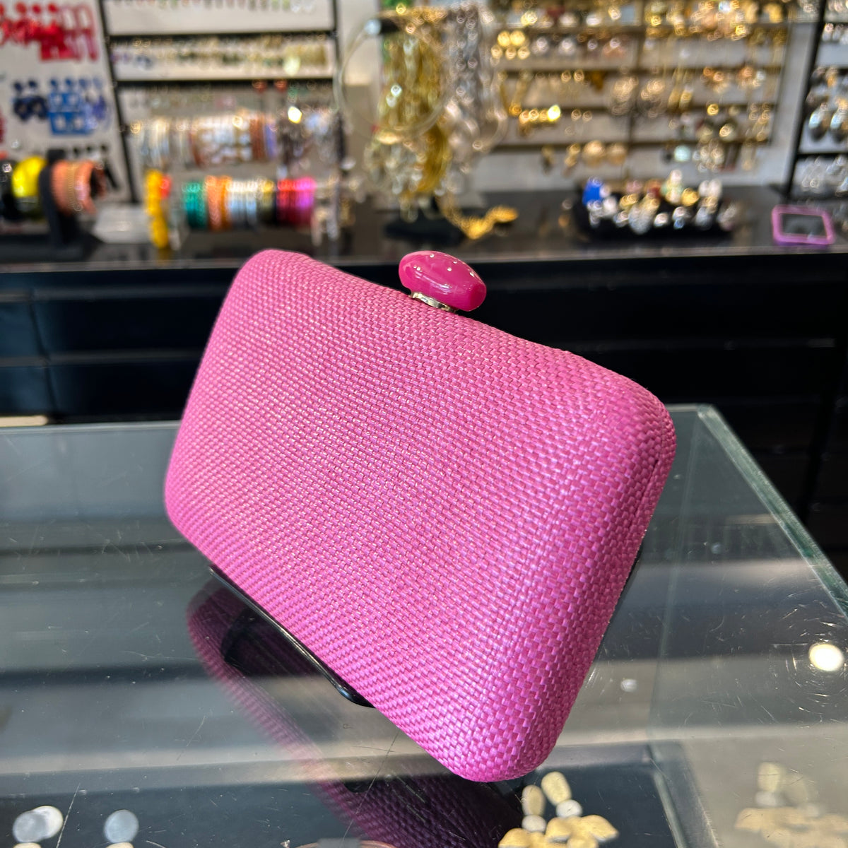 Clutch rafia fucsia, vista 3 – Fahoma