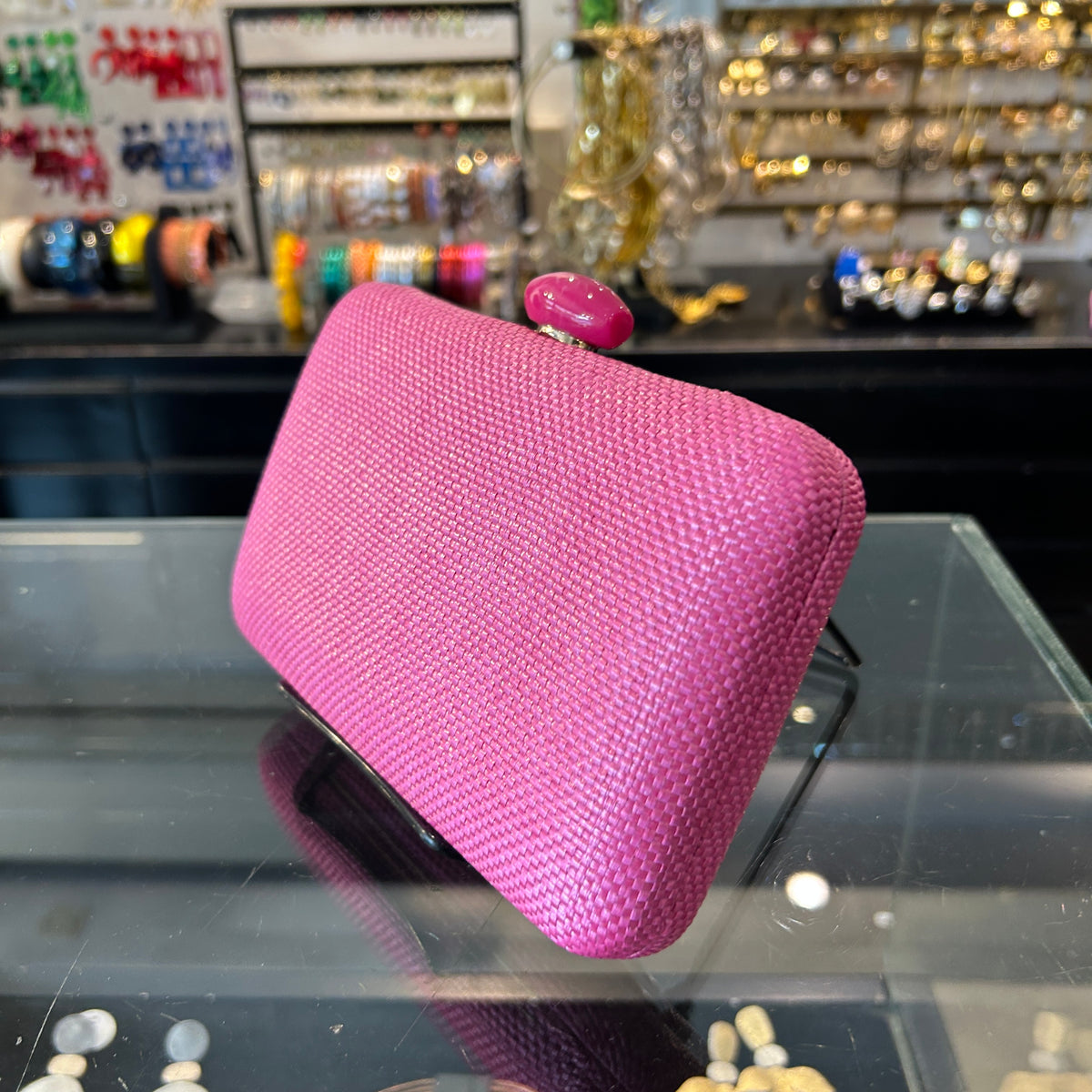 Clutch rafia fucsia, vista 4 – Fahoma
