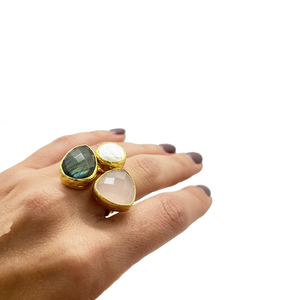 Anillo perla cuarzo y piedra de la luna