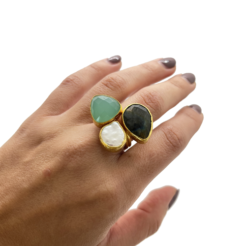 Anillo cuarzo, perla y piedra de la luna – Fahoma, bijouterie en Uruguay