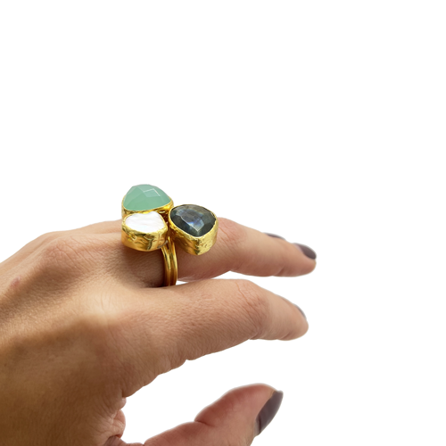 Anillo cuarzo, perla y piedra de la luna, vista 3 – Fahoma