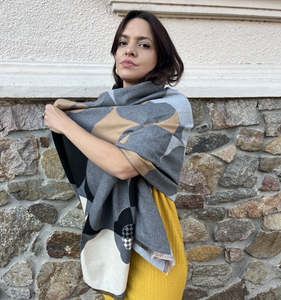 Pashmina gris, beige, negro