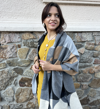 Cargar imagen en el visor de la galería, Pashmina gris, beige, negro
