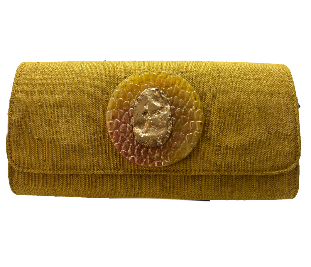 bolso de fiesta mostaza