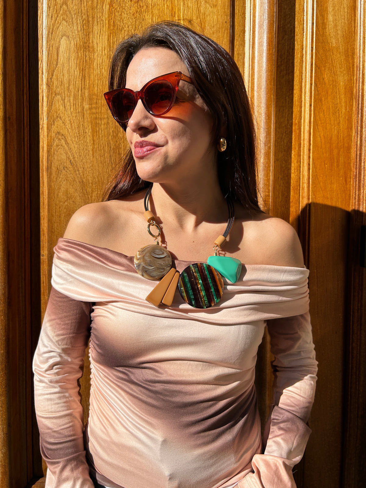 Collar combinado verde y marrón – Fahoma, bijouterie en Uruguay