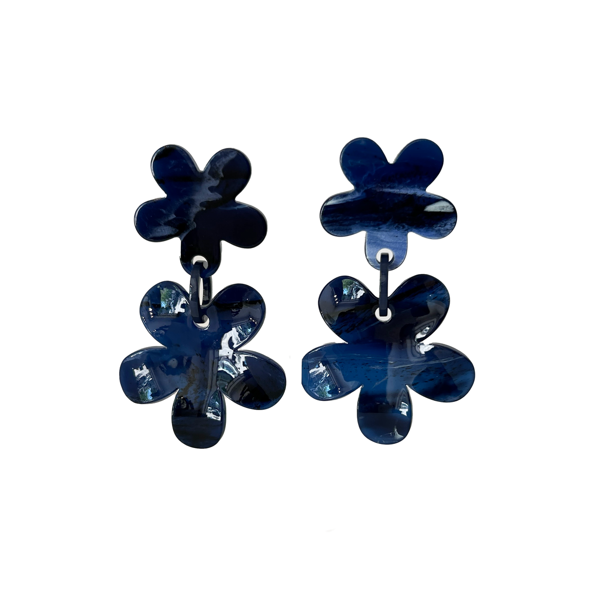 Caravanas doble flor azul – Fahoma, bijouterie en Uruguay