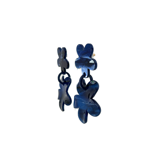 Caravanas doble flor azul, vista 2 – Fahoma