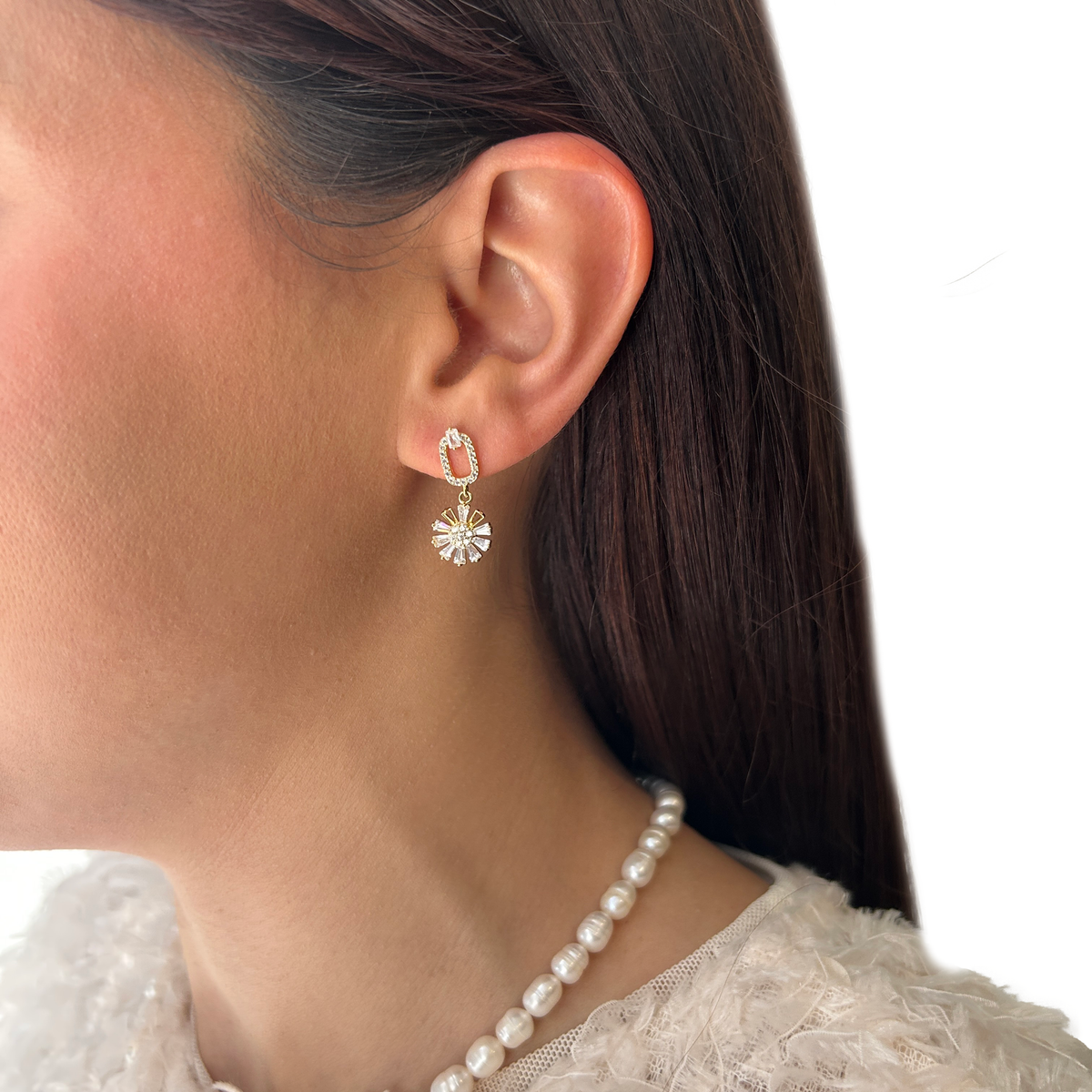 Caravanas flor de zirconia, vista 2 – Fahoma