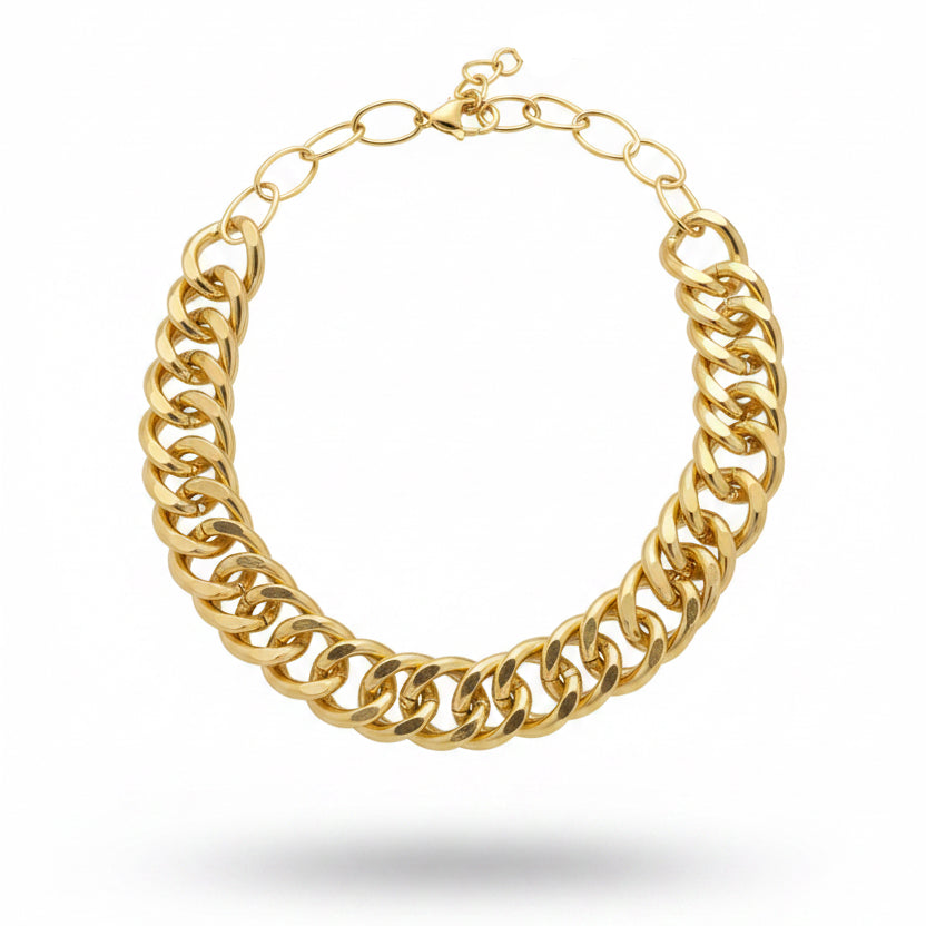 Collar cadena dorada plana – Fahoma, bijouterie en Uruguay