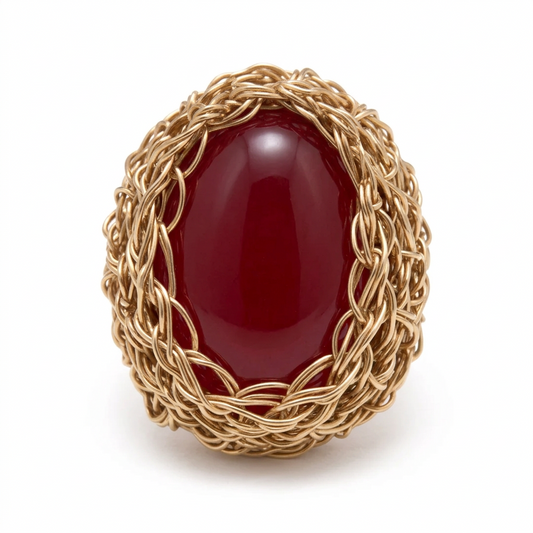 Anillo hilo y agata bordo