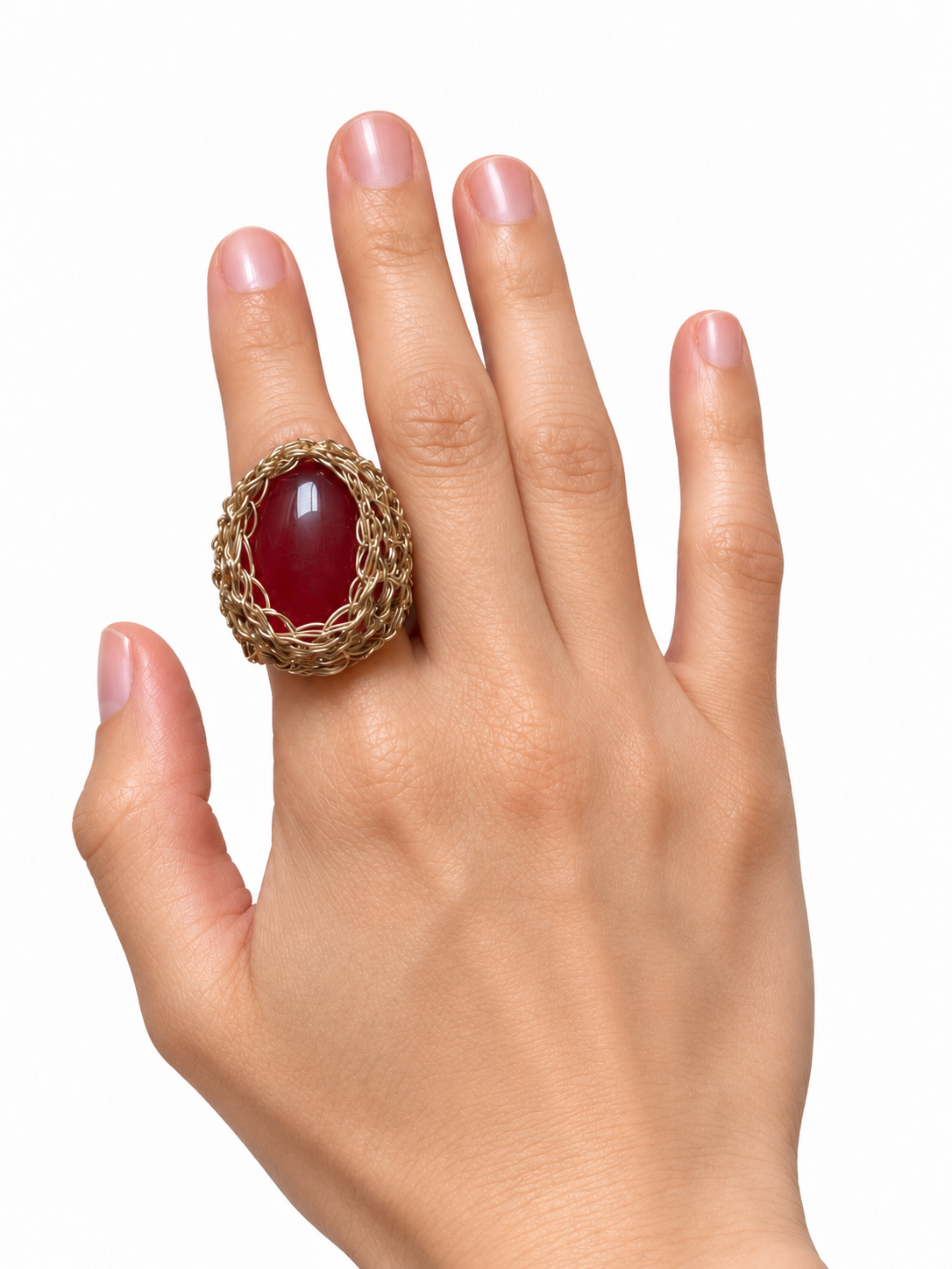 Anillo hilo y agata bordo