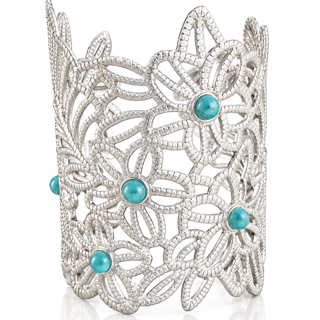 Brazalete plateado con turquesa – Fahoma, bijouterie en Uruguay