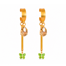 Cargar imagen en el visor de la galería, Caravanas cristal dorado y verde
