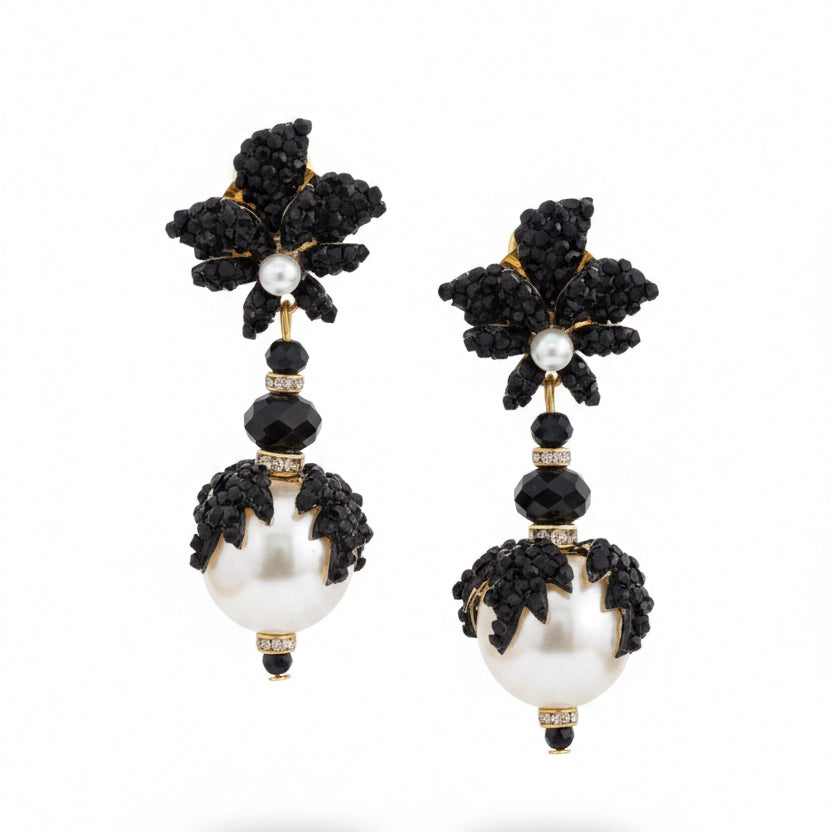 Caravanas flor con cuenta de perla – Fahoma, bijouterie en Uruguay